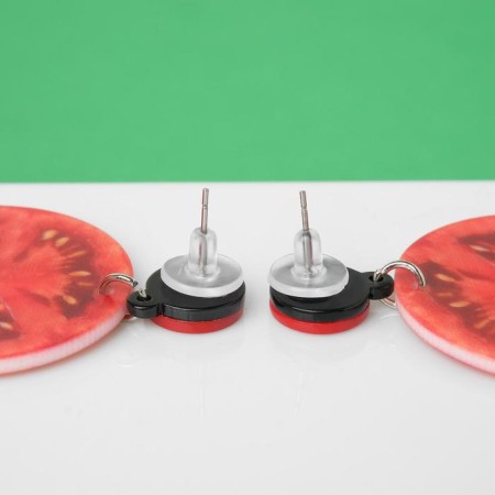 Earrings plastic "goodies" tomatoes, red color-2