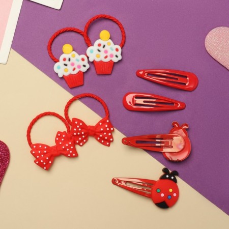 Hair set "Vanilla" (4 elastic bands, 4 invisible) ladybugs, red-2