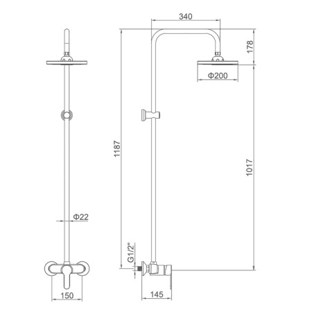 Shower system Accoona A8392-1, one-leaf, with a tropical shower, chrome-1