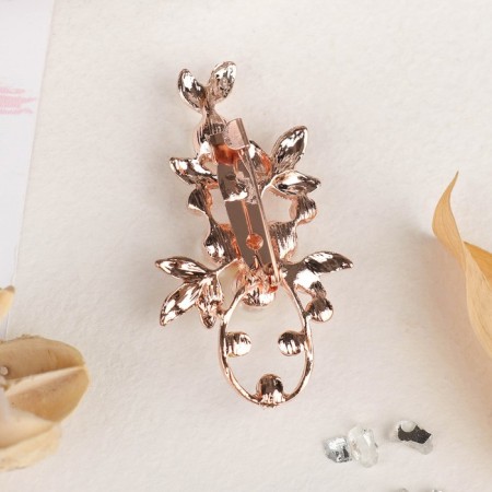 Brooch "Pearl branch" with dew, white-purple color in pink gold-2