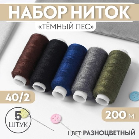 Set of threads "Dark Forest", 40/2, 200 m, 5 pcs, colorful color