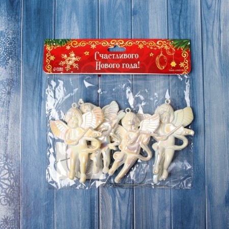 Christmas tree decoration "Angels overflow" (set 4 pcs) 8x6.5 cm, white mother of pearl-3