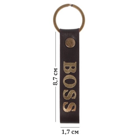 Leather keychain for a car key, strap, genuine leather, brown, boss-4