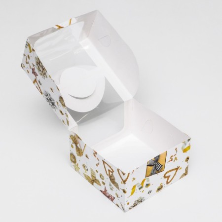 Bearbox under the Bento-Port with the Window "New Year with cones", 14 x 14 x 8 cm-9
