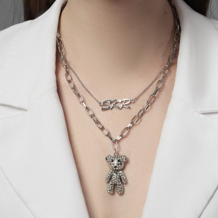 Piece "chain" Bear in rhinestones, white color in silver, l = 50 cm-2
