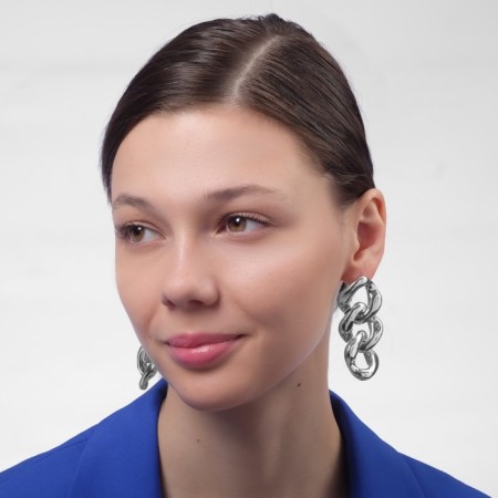 Earrings Metal “Chain” wide links, 3 pcs., Silver color-2