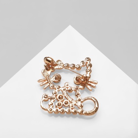 Brooch "Kitten" from pearls, colored in gold-1
