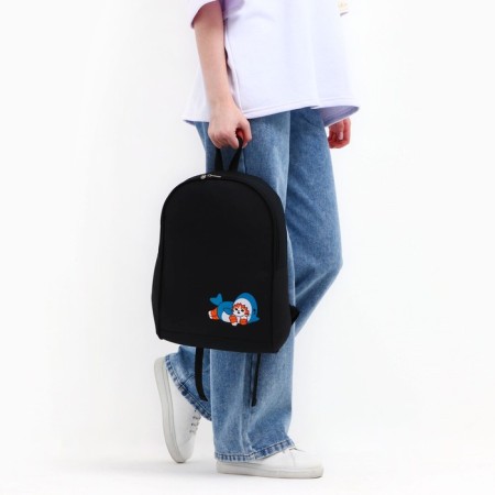 School textile backpack "Cat in a suit", 38x14x27 cm, black color-8