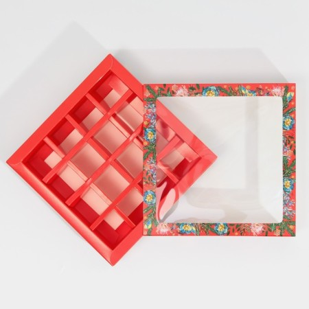 Box for 16 sweets with “Bright New Year” cells 17.7 x 17.7 x 3.8 cm, New Year-3