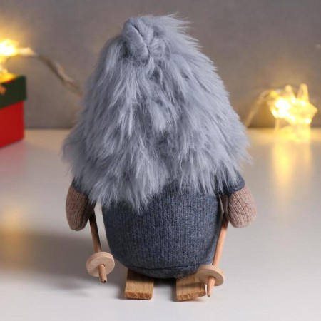 Interior doll "Santa Claus in a gray fur cap, skiing" 21x11x13 cm-2
