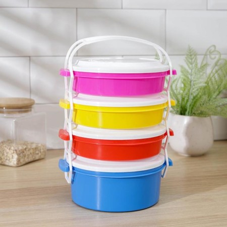 Set of containers Plastos "Tuprenza", 4 pcs: 3 pcs - 600 ml, 1 pc - 1 l, color mix-10