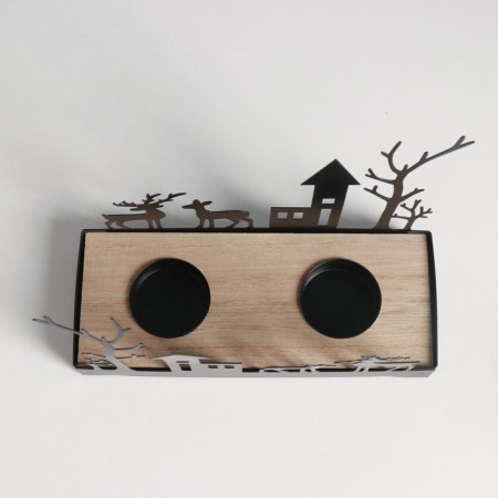 Climber Metal, wood on 2 candles "deer and houses" d = 4 cm 7.5x18x14 cm-4