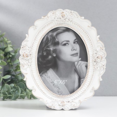 Polystone photo frame 10x14 cm "Flower patterns" white 15.5x19.5 cm