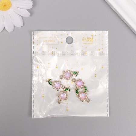 Decor for creativity metal, rhinestones "Flower" gold, pink 2.1x1.1x0.6 cm-3