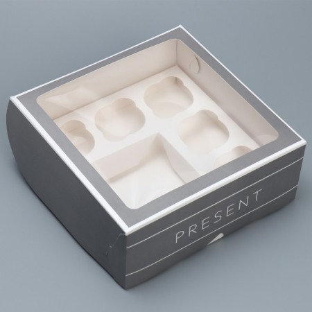 Box for cupcakes and gento-traps, confectionery packaging "Present", 25 x 25 x 10 cm-2