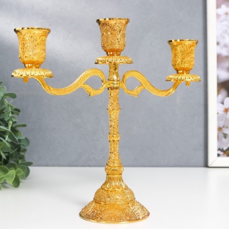 Summary Metal for 3 candles "Raja" Gold 22.5x8x24 cm-2