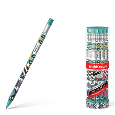Mechanical Pencil Erichkrause "Colortouch Ornament", Grifel D = 2.0 mm, with a sharpener, "Soft-Touch" with a design, in a tube-4