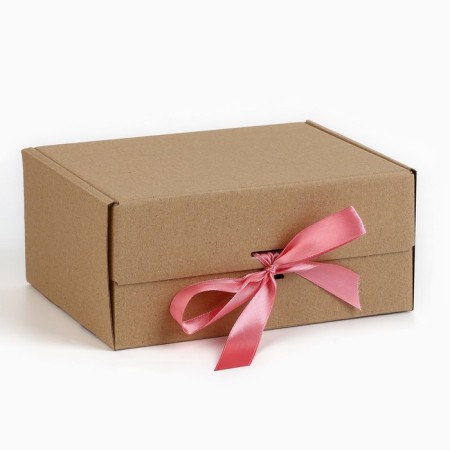 Gift folding box, packaging, “craft, pink tape”, 22 x 16.5 x 10 cm-2