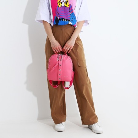 A backpack with a zipper, 4 external pockets, pink color-6