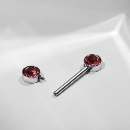 Piercing for the chest "bar", pink color in silver-1
