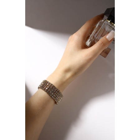 Bracelet with rhinestones "ice" 5 rows, white color in gold, d = 7.5 cm-5