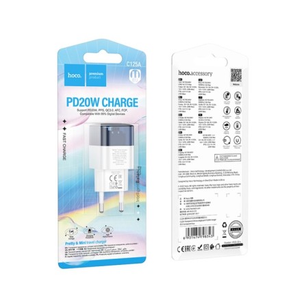 Network charger Hoco C125A, 1 Type-C, 20 W, Transparent, PD + Qc, blue-4