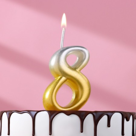 Candle for the cake the number "Oval" "8", 5.5 cm, gold-serebly