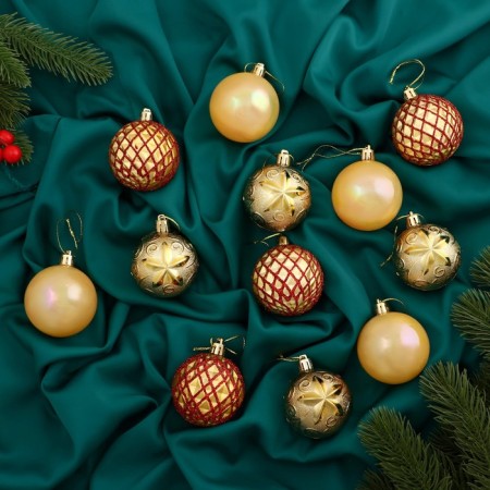 Set of balls plastic D-6 cm, 12 pcs "Melody" of the face, gold