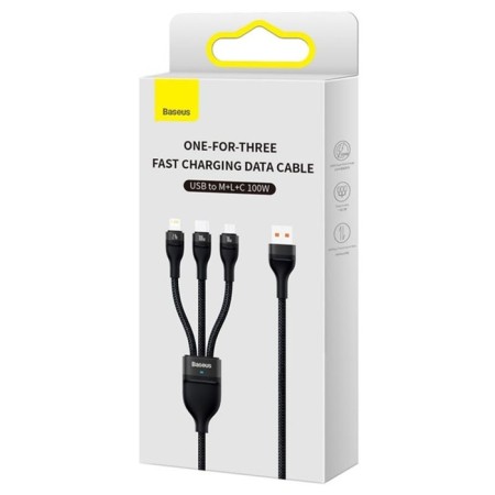 Cable 3 in 1 Baseus, Microusb+Type -C+Lightning - USB, 100 W, 1.2 m, black-4