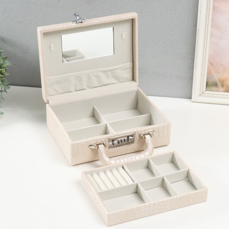 Casket to the leatherette for jewelry "Case. Crocodile leather" beige 18.5x24x9 cm-3