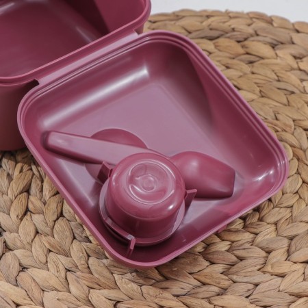 Lunch box with a fork and a sauce capacity, 14.8 × 14.4 × 11.1 cm, color mix-3