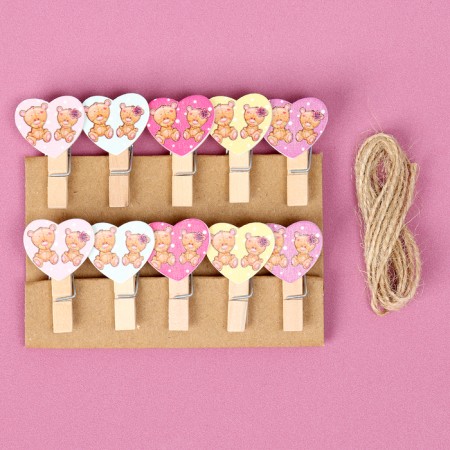 Decorative clothespins with a rope for the suspension "Hearts" set 10 pcs., 2.5 × 12.5 × 13.5 cm-3