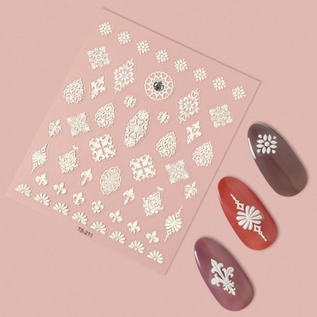 Nail stickers "Arabesque", voluminous, white color
