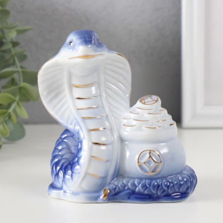 Souvenir Ceramics "Cobra with a bowl with coins" Blue with gold 5.8x9.5x11 cm