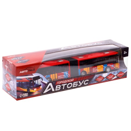 Metal bus "City Transport", inertial, scale 1:64, Red color-3