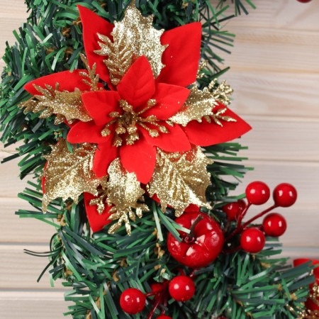 New Year's Wreath D-40 cm "Forest Festival" Volume flowers apples-1