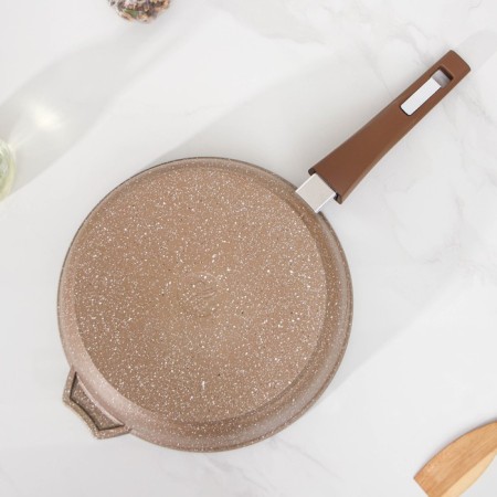 Granite pan, d = 26 cm, removable handle, glass cover, anti -stick coating, brown color-4
