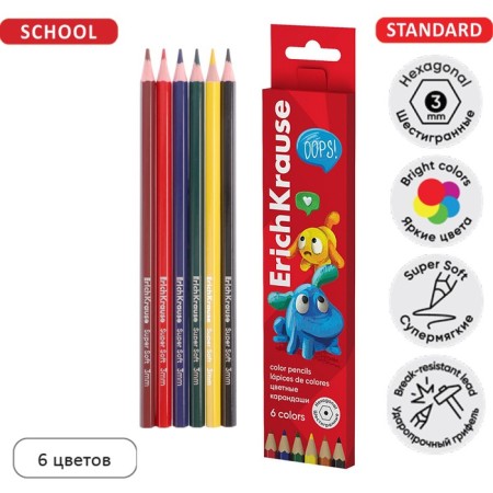 Pencils 6 colors Erichkrause "Jolly Friends", wood, hexagonal, euro suspension