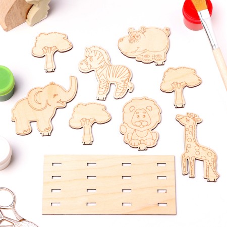 Wooden volumetric coloring "Safari", 7 figures, stand-2