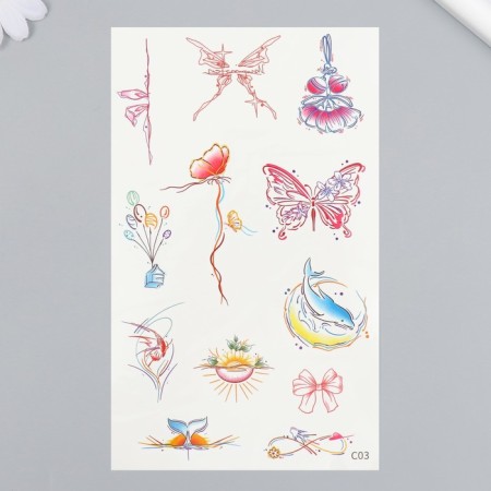 Tattoo on the body color "Cute butterflies and dolphin" 18x11 cm