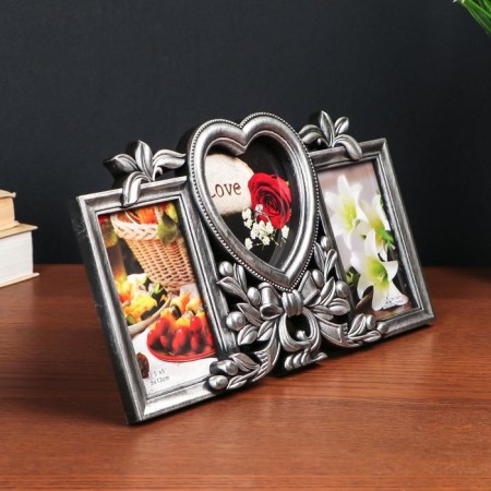 Photo frame Plastic in 3 photos 9x13, 10x10 cm "Balt and berries" Dark silver 19x33 cm-1