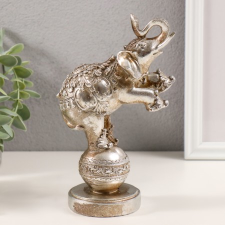 Souvenir Polystone "Elephant circus on a ball with patterns" silver 11.5x7x18.5 cm