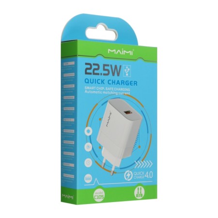 Network charger MAIMI C105, USB, 3 A, 22.5 W, PD, white-5