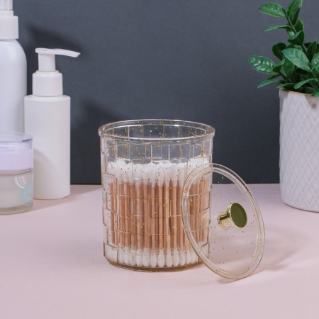 SHINE STORACTION ORGANIZER, with a lid, 8.5 × 8.5 × 11.2 cm, the color is transparent/golden-3