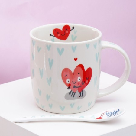 Ceramic mug with a spoon "I love you", 350 ml, white color-2