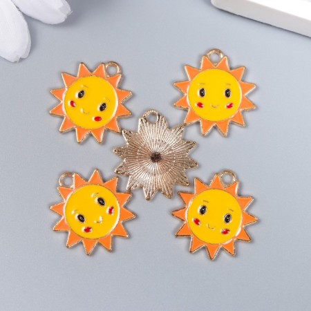Decor for creativity metal, enamel "Funny Sun" yellow-orange 2.2x2 cm-2