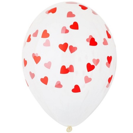 Latex ball 14 "" hearts are red ", crystal, silkography, set of 25 pcs.