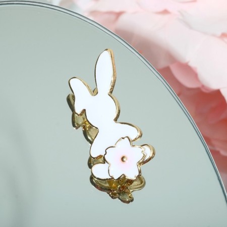 Broach "Bunny" Flower tail, white-pink color in gold-1