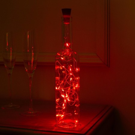 Garland “thread” 2 m dew with a traffic jam, IP44, silver thread, 20 LED, red glow, solar battery-1