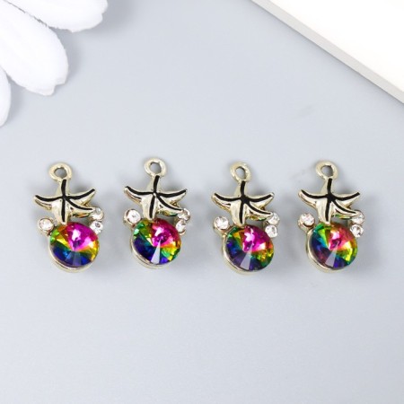 Decor for creativity metal, rhinestones "Sea star with pebbles" holography 1.8x1 cm-2